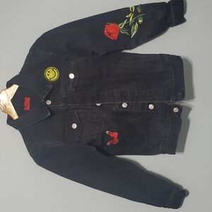 Haus of Jr jacket Girl's size 12 black Jeffery Space Patch denim trucker…